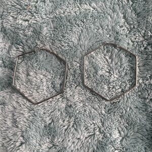 Hexagon Silver Hoop English Lock Earrings